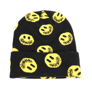 Black Smiley Knitted Beanie
