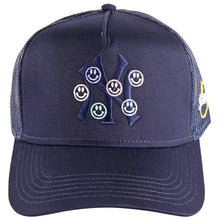 Load image into Gallery viewer, Navy Smiley NY Logo Trucker Hat