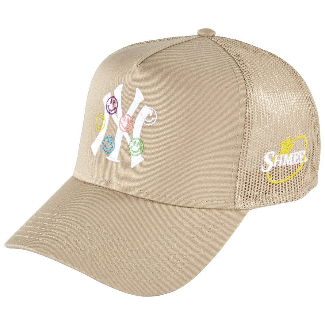 Tan Smiley NY Logo Trucker Hat