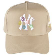 Load image into Gallery viewer, Tan Smiley NY Logo Trucker Hat